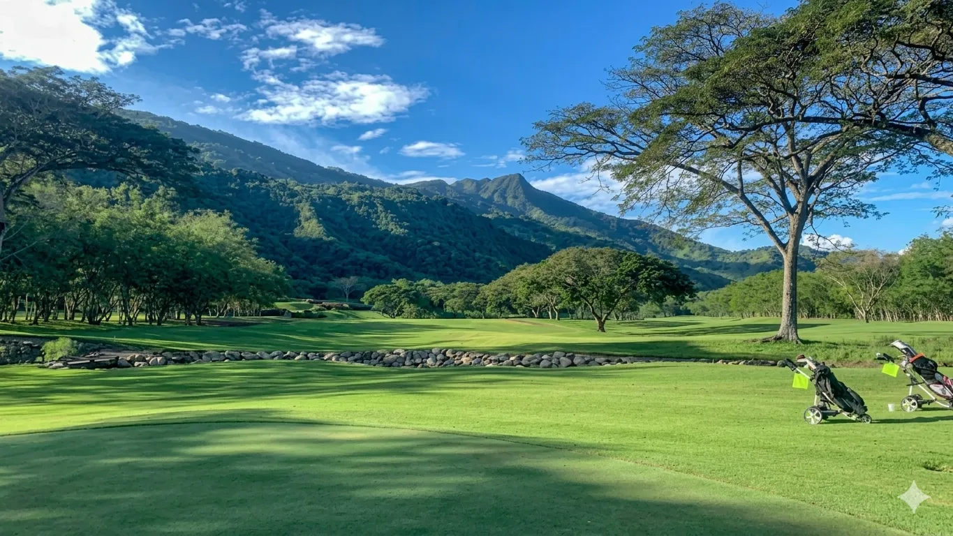 Campo de golf rodeado de montañas